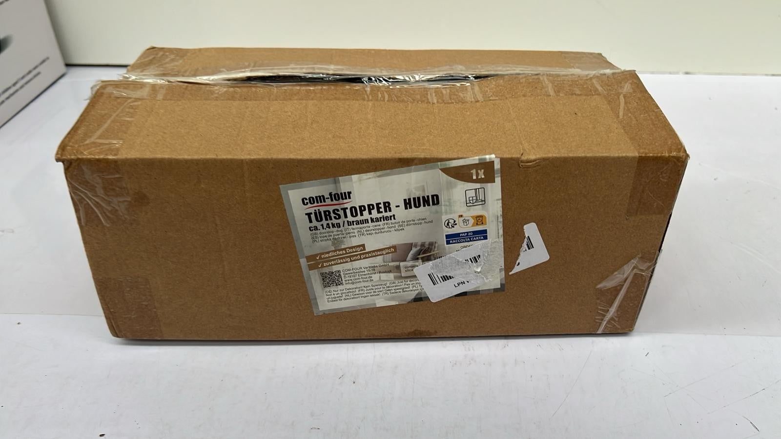 Decorative Animal Door Stopper, Plaid Dog, 1-Piece, Floor Mount, Polyes