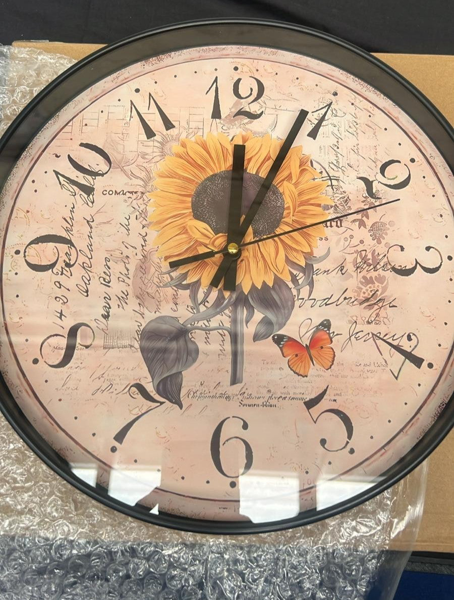 12 Inch Summer Sunflower Wall Clock, Shabby Chic Retro Country Pastoral Floral