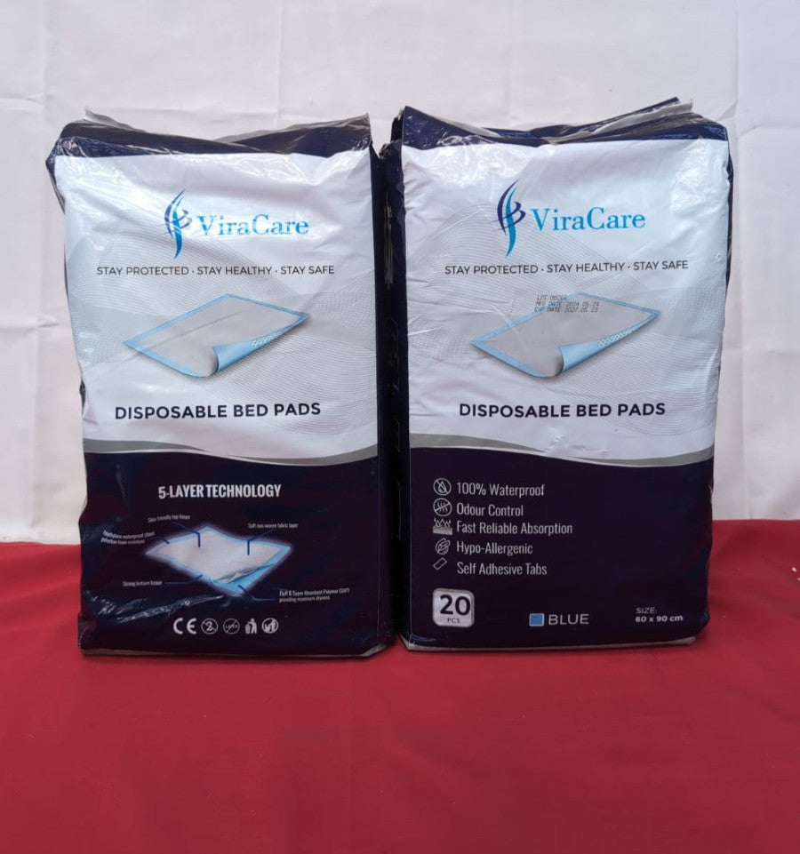 ViraCare20 x Incontinence Bed Pads 60×60cm With Self-Adhesive Sticker Tabs,2pack