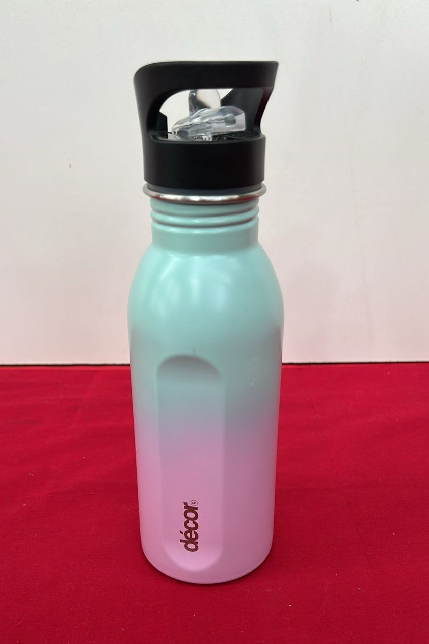 Décor Snap n Seal 500ml Stainless Steel Water Bottle with Straw, (26cm)