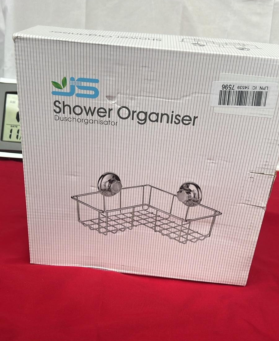 JS Corner Shower Caddy, No Drilling Bathroom Shelf, Suction Shower  2 PACK