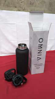 OMNIA Vacuum Insulated Water Bottle, 2 Lids (Straw & Spout),Black 1000ml