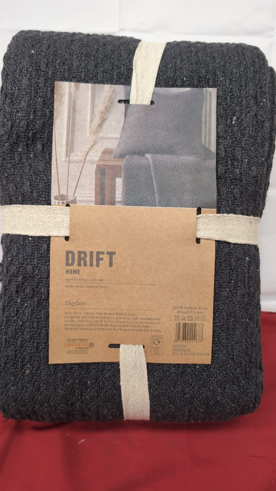 Drift Home - Charcoal Throw with Tassel (200 x 200cm) - Sustainable Recycled