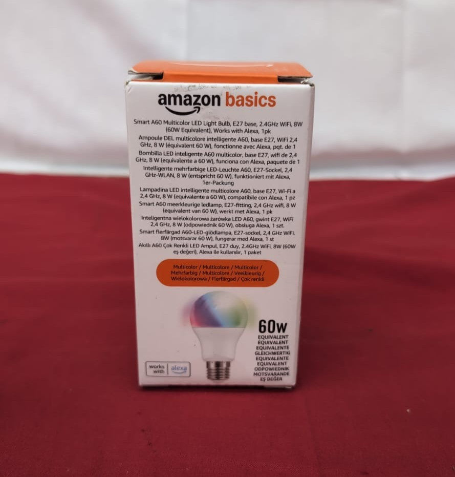Amazon Basics Smart A60 Multicolor LED Light Bulb, E27, 8W Works with Alexa Only