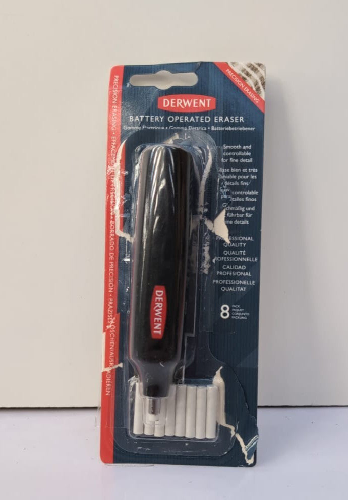 Derwent Battery-operated eraser pen, includes 8 spare erasers (Pack Damaged)