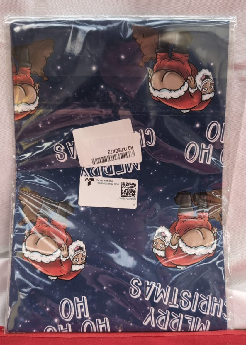 Christmas Wrapping Paper Sheets + Gift Tags Funny Rude Santa Pulling A Money