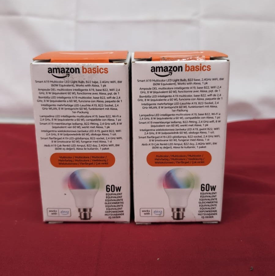 Amazon Basics Smart A60 Multicolor LED Light Bulb, B22 Base, 8W =60W,2PACK