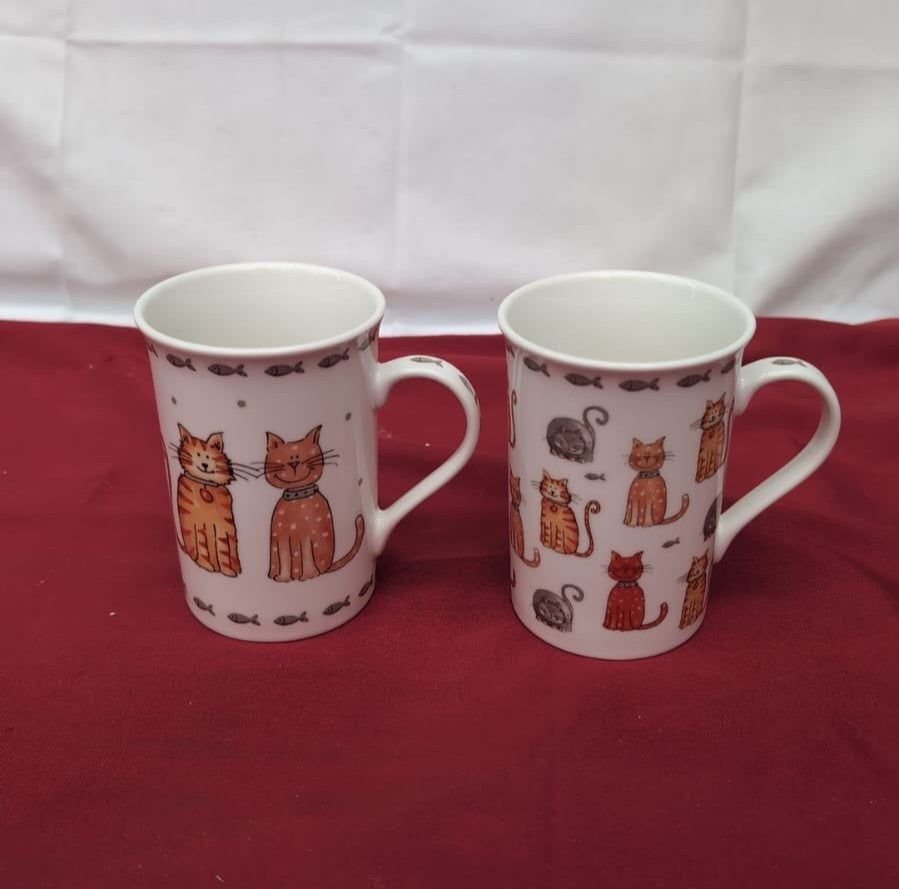 Lesser & Pavey Faithful Friends Cat Mugs Set of 2 | Ceramic Coffee Mugs Set
