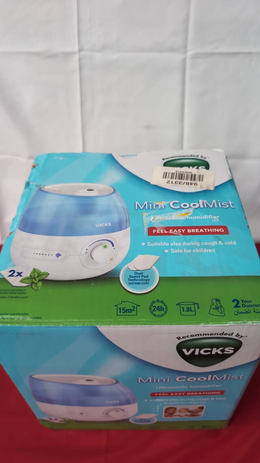 Vicks Mini Cool Mist ultrasonic humidifier - 1.8 L Tank (no vapopads included)
