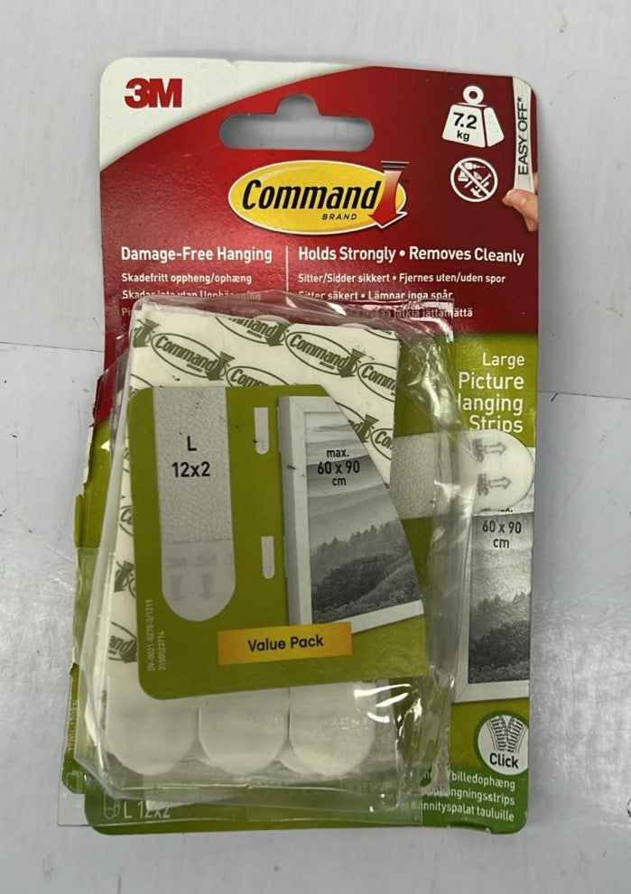 Command Picture & Frame Hanging Strips, Large- 12 Pairs (24 Strips) PACK DAMAGED