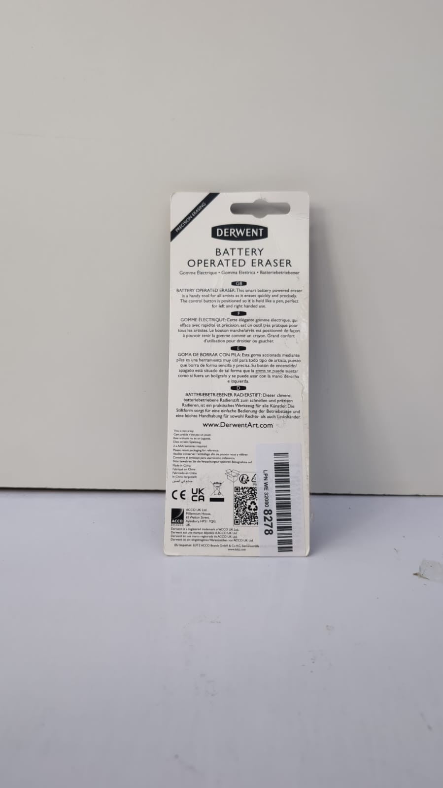 Derwent Battery-operated eraser pen, includes 8 spare erasers (Pack Damaged)