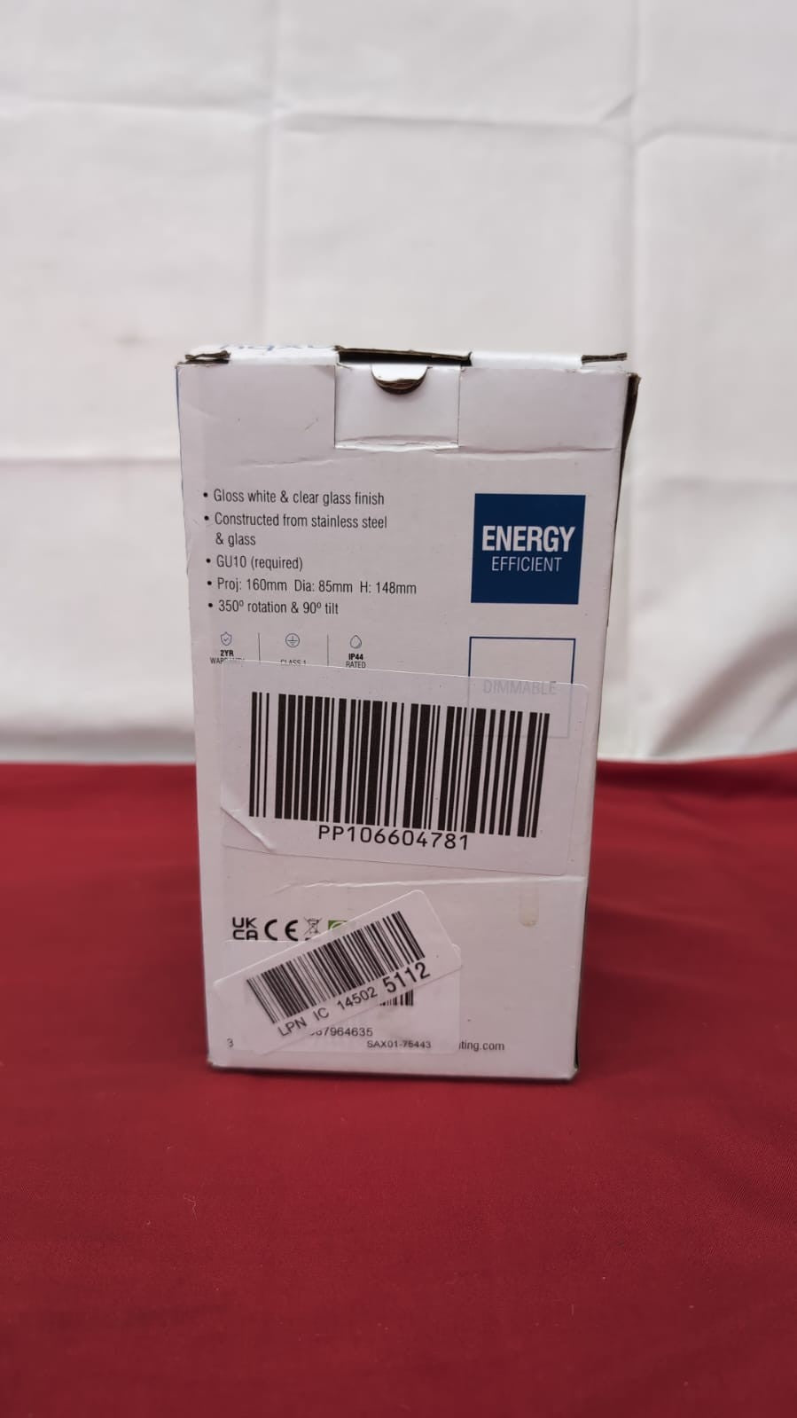 Saxby75443 Palin Gloss White StainlessSteel Outdoor IP44 Wall Light(Box damaged)
