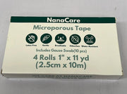 Micropore Surgical Tape 2.5cm x 10m (4 Rolls) + 10pc Gauze Swab