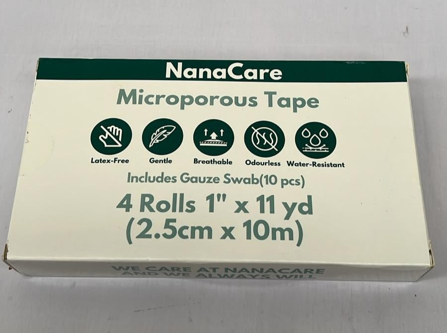 Micropore Surgical Tape 2.5cm x 10m (4 Rolls) + 10pc Gauze Swab