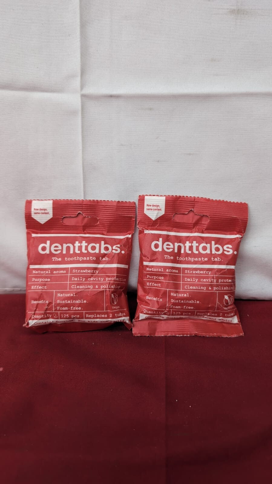 DENTTABS Strawberry Teeth Cleaning Tablets with Fluoride – 125pcs, (2pack)