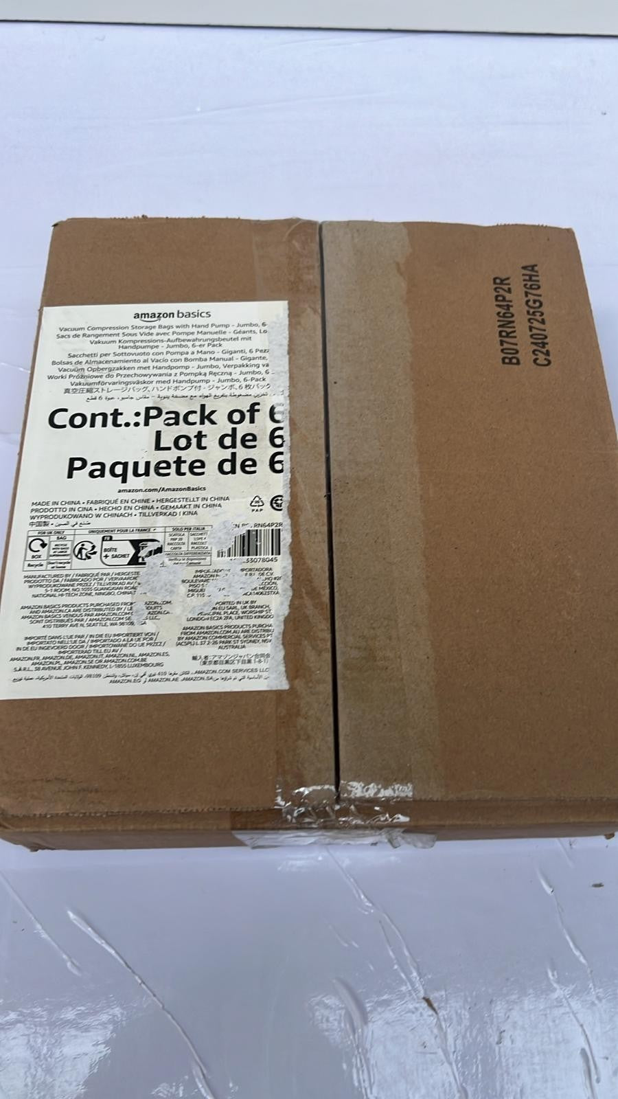 Amazon Basics Vacuum Compression  Storage Bags with  Hand Pump, Jumbo, 6-Pack