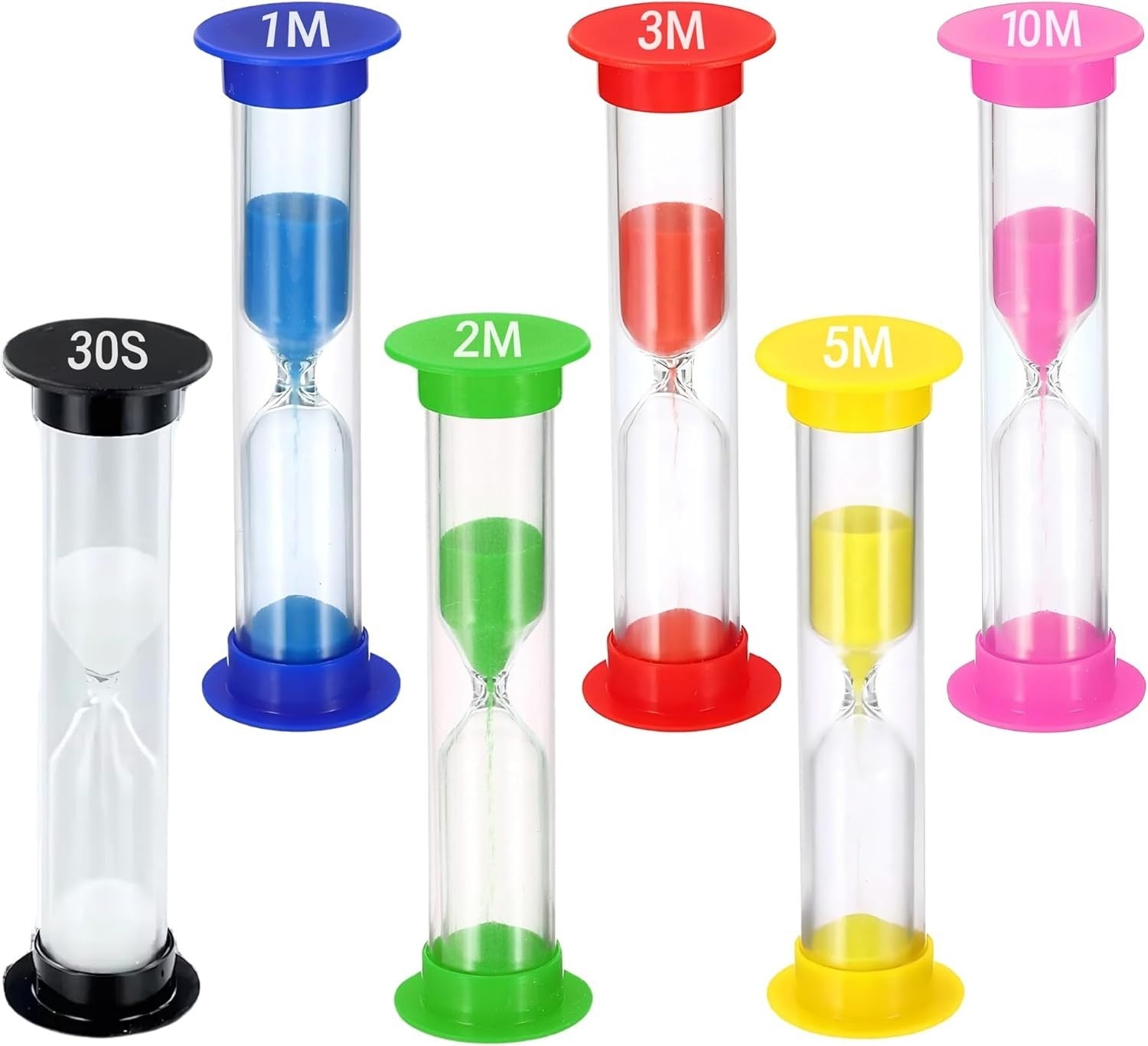 Sand Timer for Kids Set of 6 Small Colorful Hourglass Acrylic Covered Clock