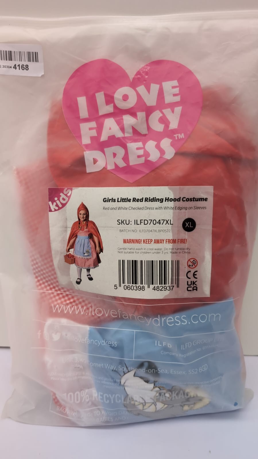 I LOVE FANCY DRESS Girls Little Red Riding Hood Costume Red  XL(PACK DAMAGED)