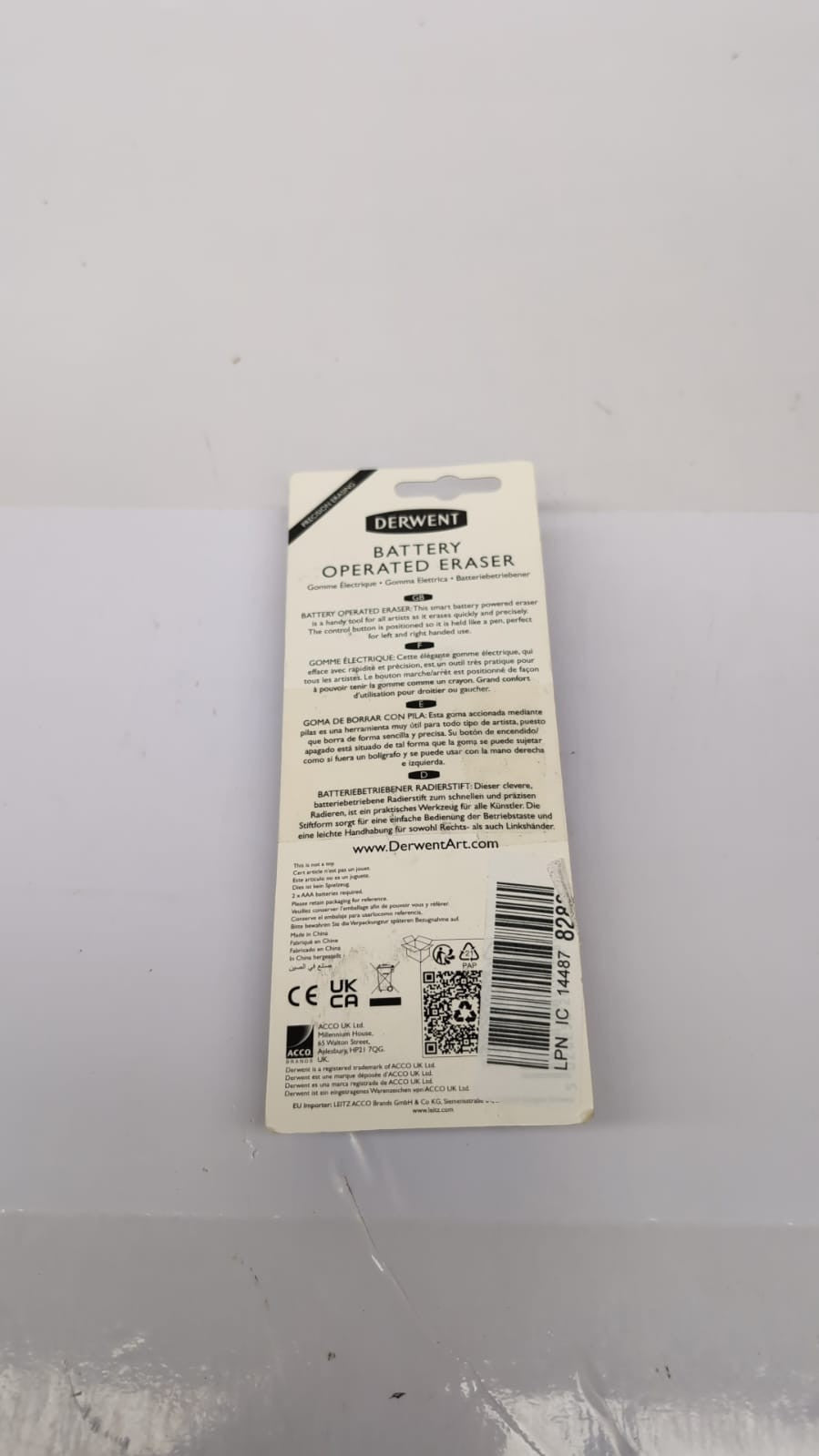 Derwent Battery-operated eraser pen, includes 8 spare erasers(packaging damaged)