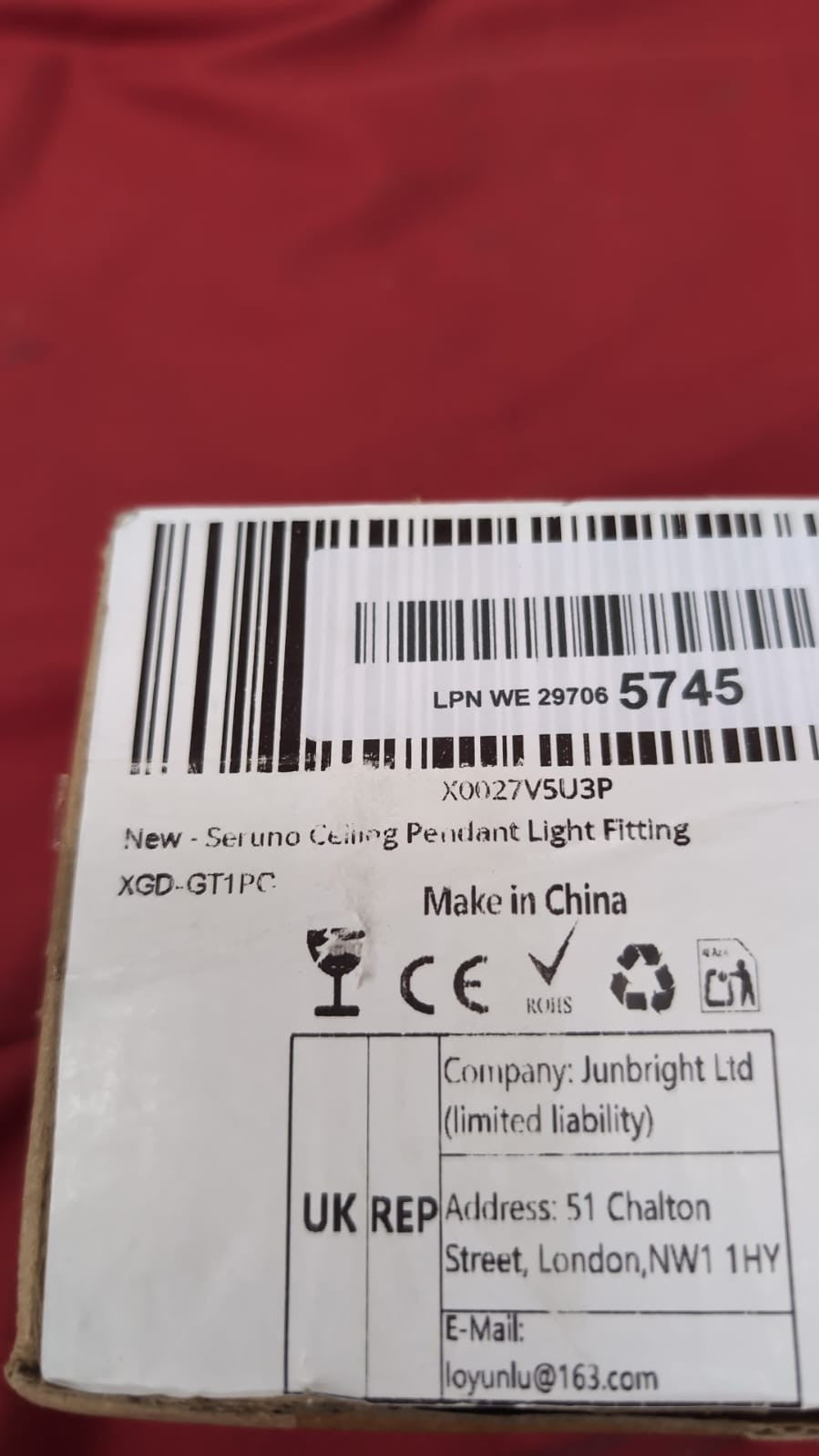 Seruno Ceiling Pendant Light Fitting Lamp Holder (cap slightly scuffed)