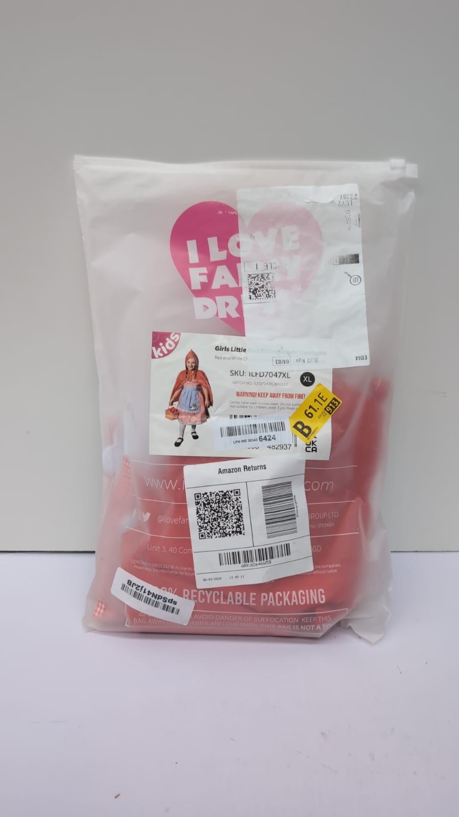 I LOVE FANCY DRESS Girls Little Red Riding Hood Costumes - Red Gingham Dress, XL