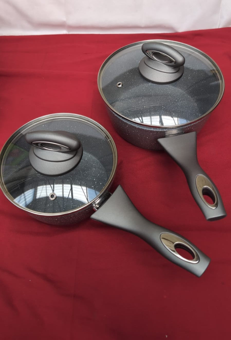 Salter Marblestone 2 Piece Saucepan Set,16cm and 20cm Pans, Non-Stick, Glass Lid