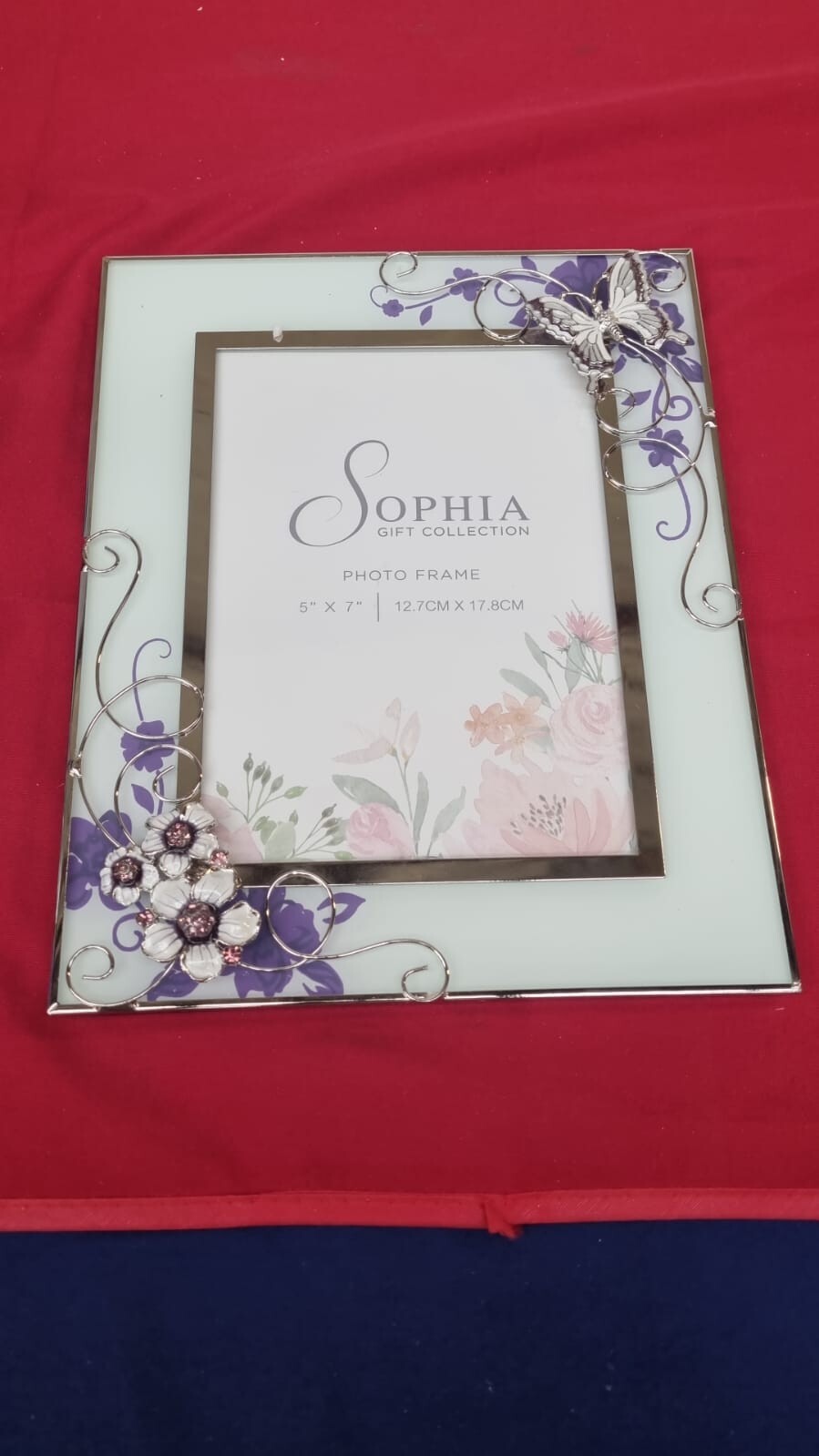 Sophia Classic Silver Butterfly Glass Picture Frame 12.7cm x 17.8cm(box damaged)