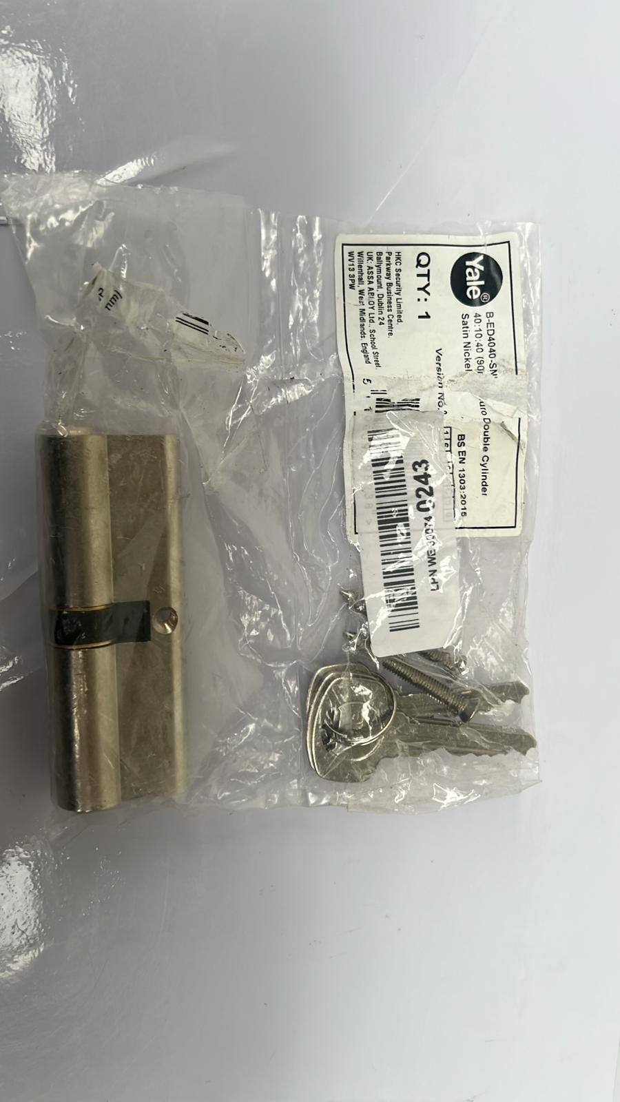 Yale Euro Double Cylinder, 3 Keys Supplied, Standard Security