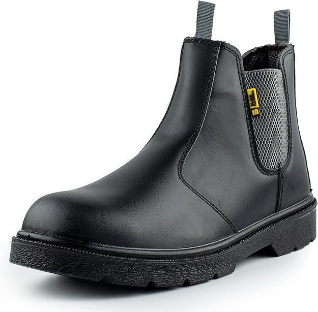 Black Hammer Men's Chelsea Safety Work Boots Smooth Leather Steel Toe 12 UK