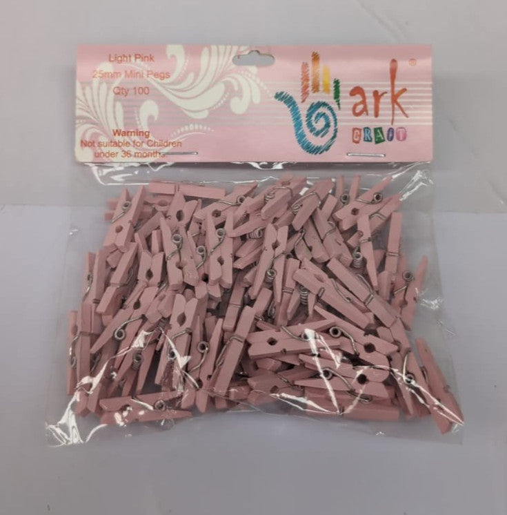 100 Mini wooden pegs (Light Pink, Packaging Damaged)