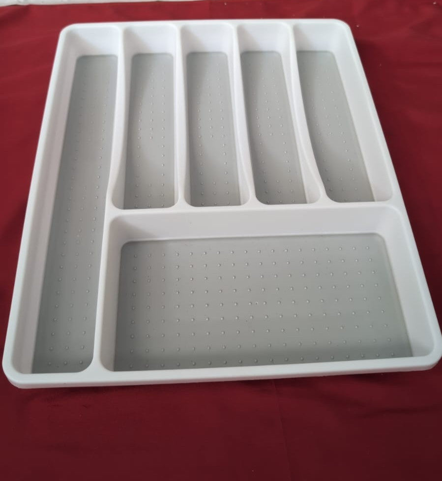 Practical Cutlery Tray 6 Compartments Drawer Insert White and Grey(USED)
