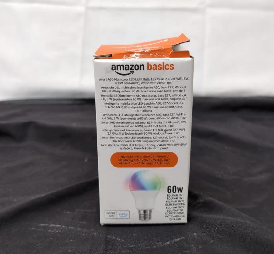 Amazon Basics Smart A60 Multicolor LED Light Bulb, E27 Base,  8W(BOX DAMAGED)