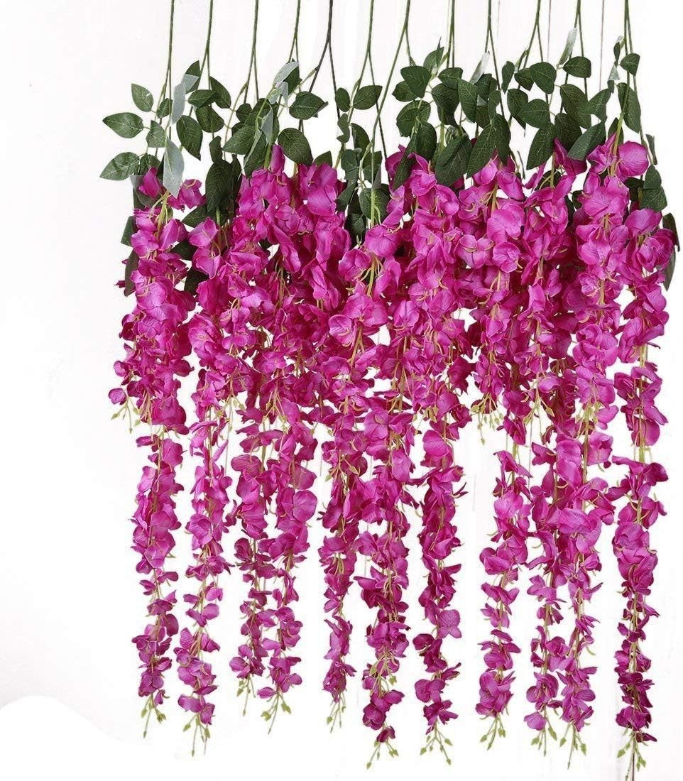 Veryhome 12PCS/Lot 3.6feet/piece Artificial Flowers Fake Wisteria Vine