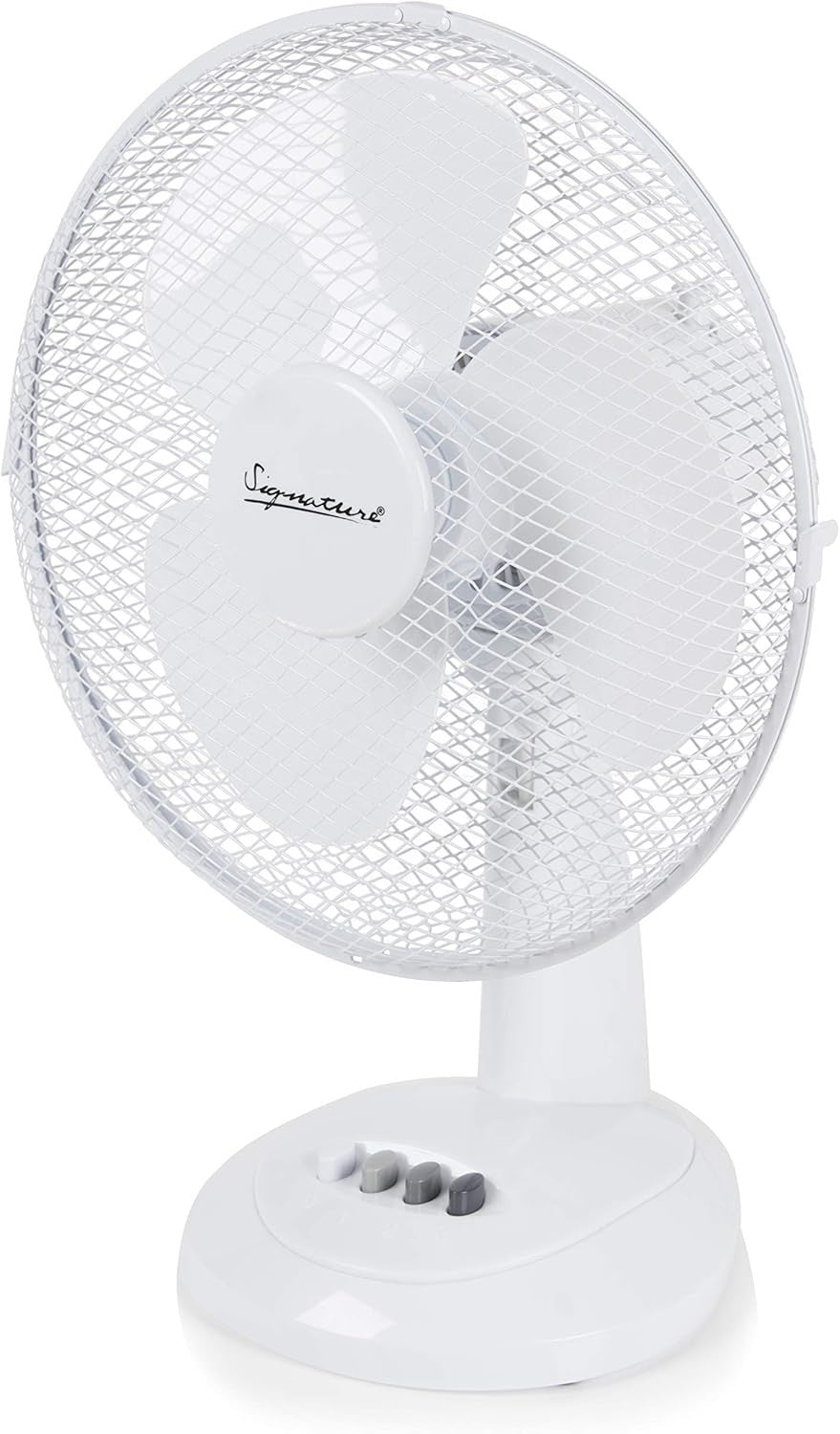 Signature S40009 12” 3 Speed Desk Fan with Oscillation, Adjustable Tilt, White