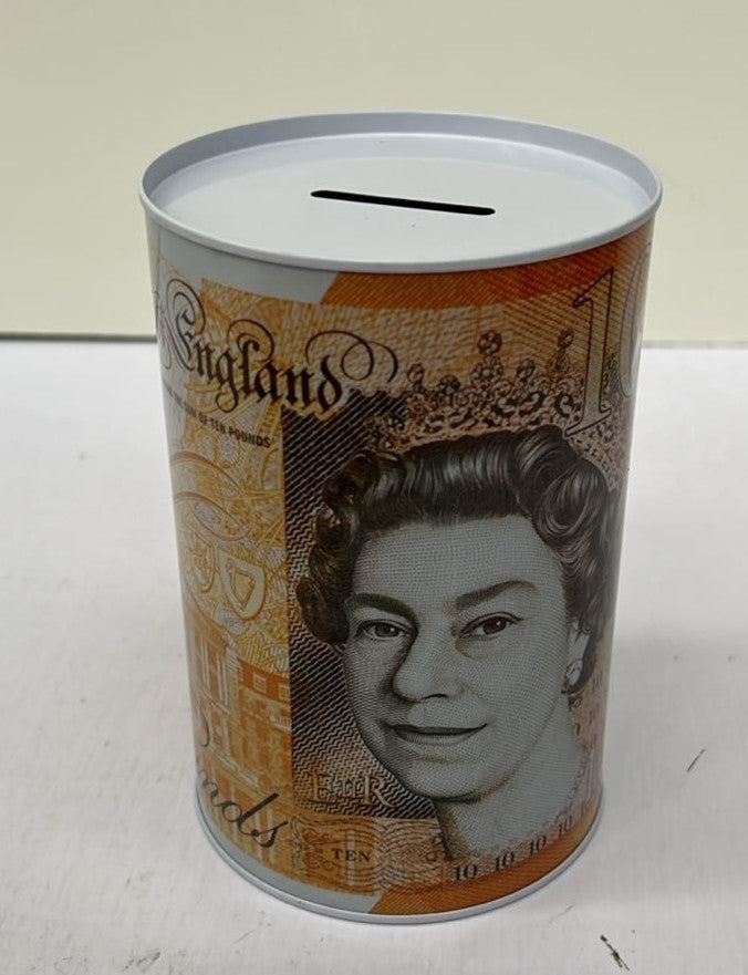 £10 Money Boxes - Bank Note Money Tin Piggy Bank (Slightly Dent on the side)