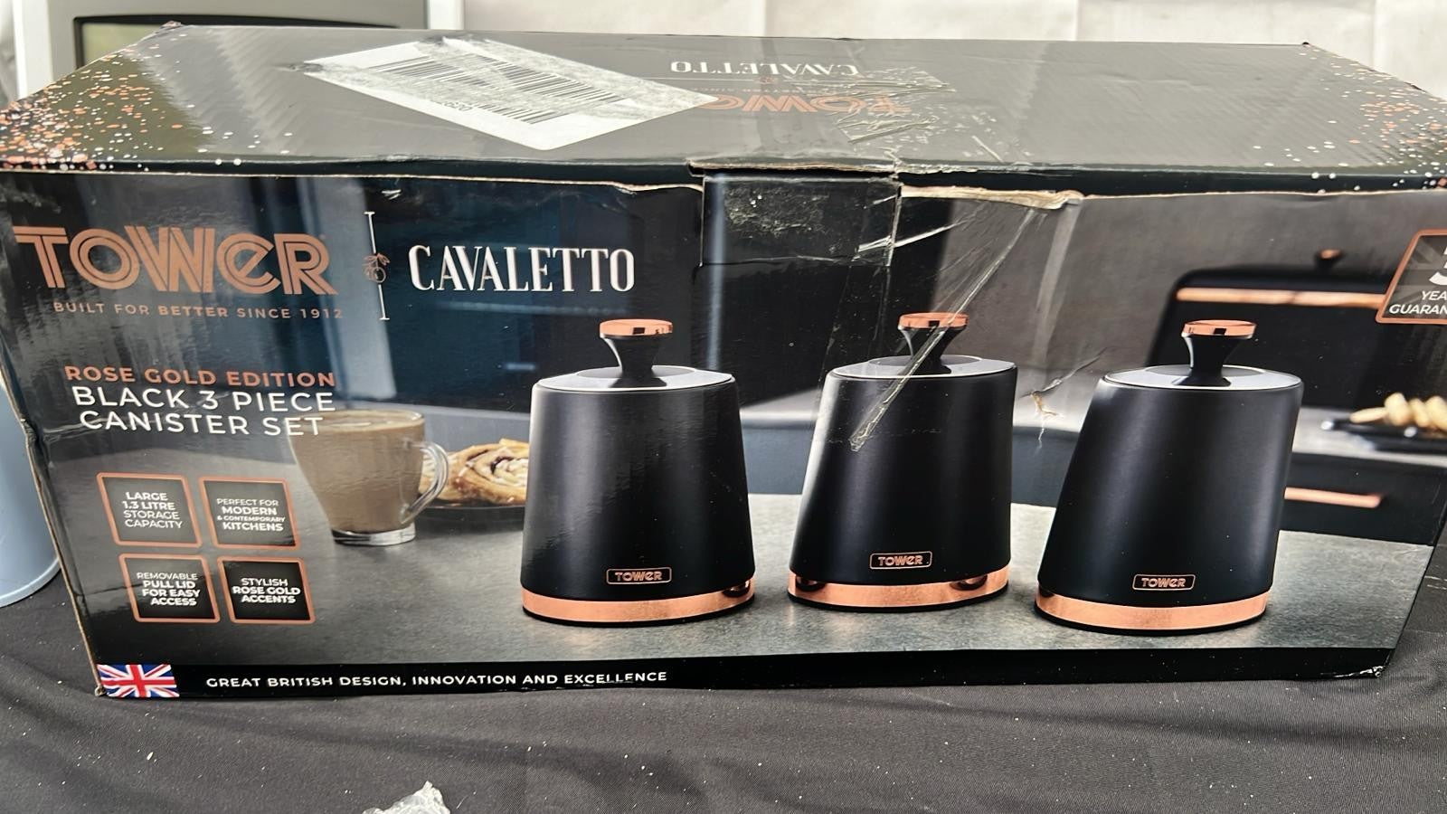 Tower Cavaletto Set of 3 Storage Canisters ,Black and Rose Gold(USED TO TEST)