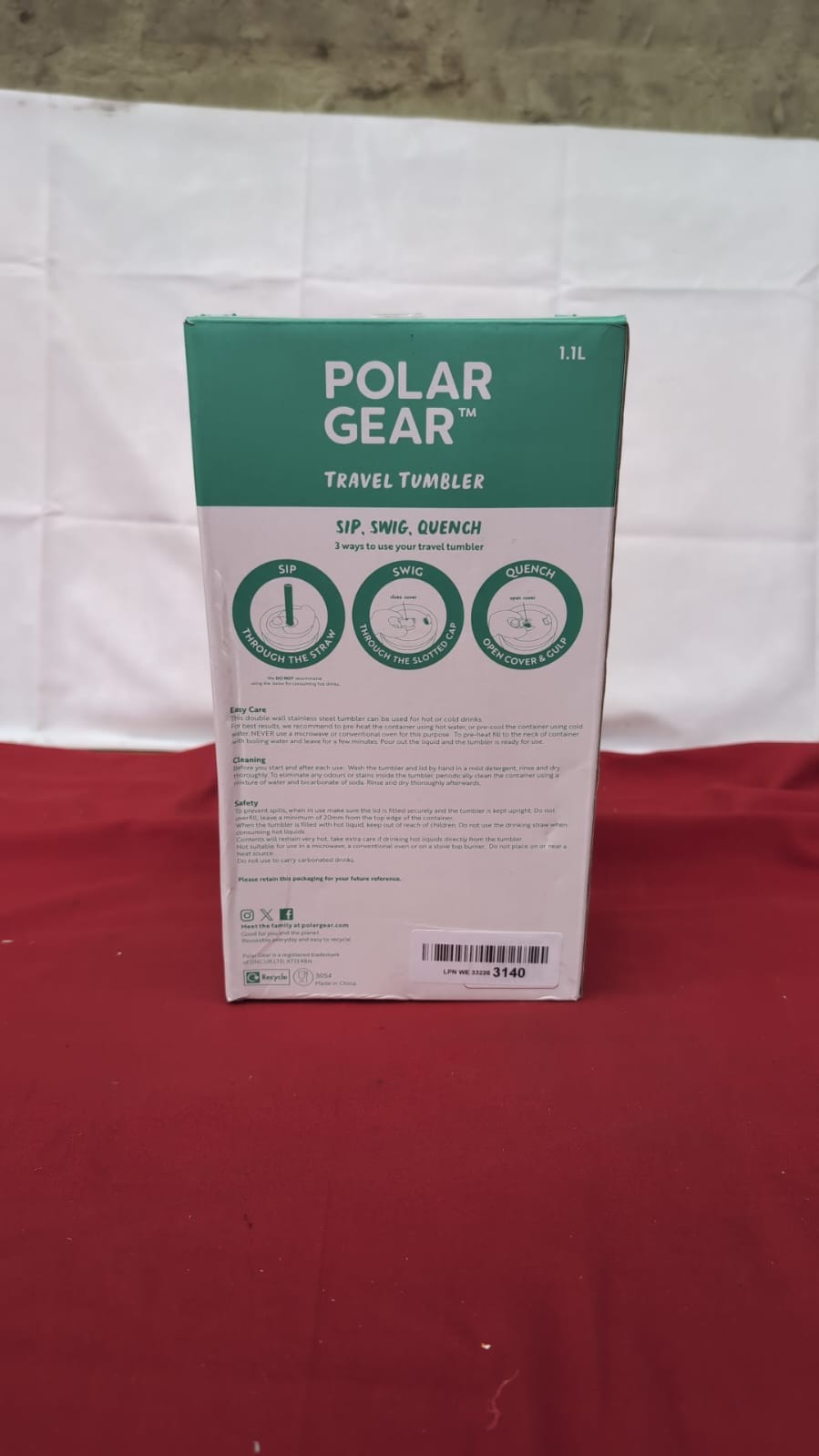 Polar Gear Stainless Steel Water Bottle with Straw - 1.1L Double Wall Insulated