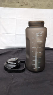 2L/2000ml Water Bottle with Time Markers, BPA-Free, Leak-Proof Straw Lid, BLACK