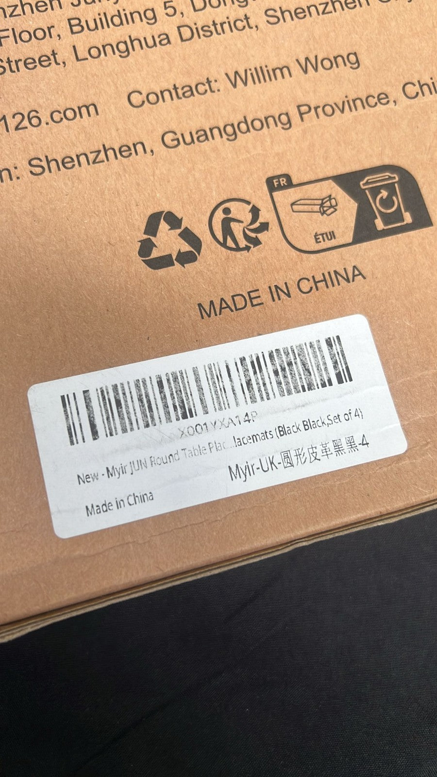 Myir JUN Leather Table MatsPlacemat Round PU Waterproof Set of 4, Black