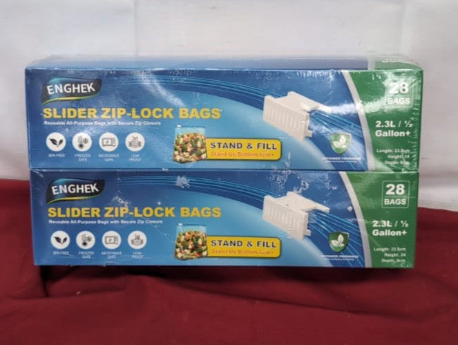 ENGHEK 56PC Larger Zip Lock Bags, Reusable Freezer Over HalfGallon/2.5L (2 pack)