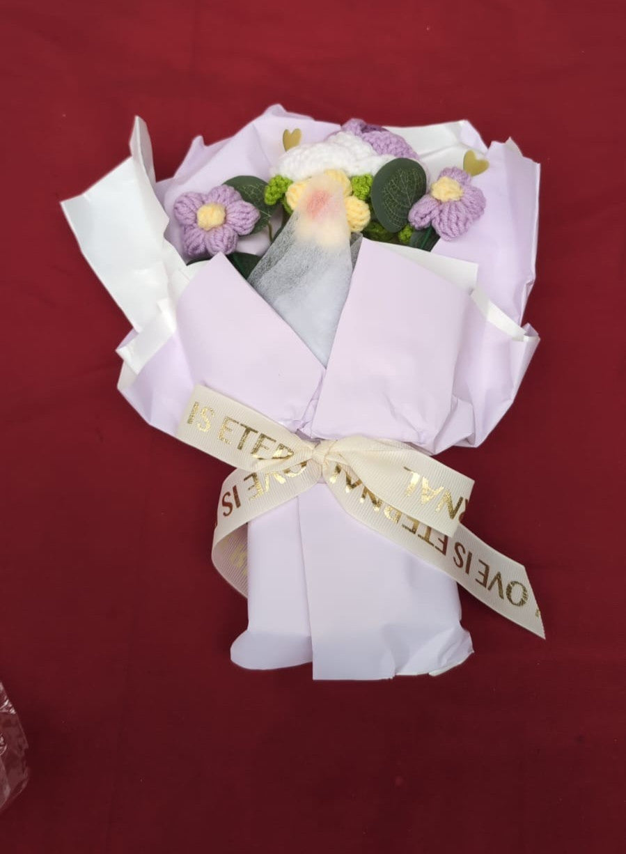 EujRcf Crochet Flower Bouquet, Handmade Knitted Rose Bouquet,  (Purple)
