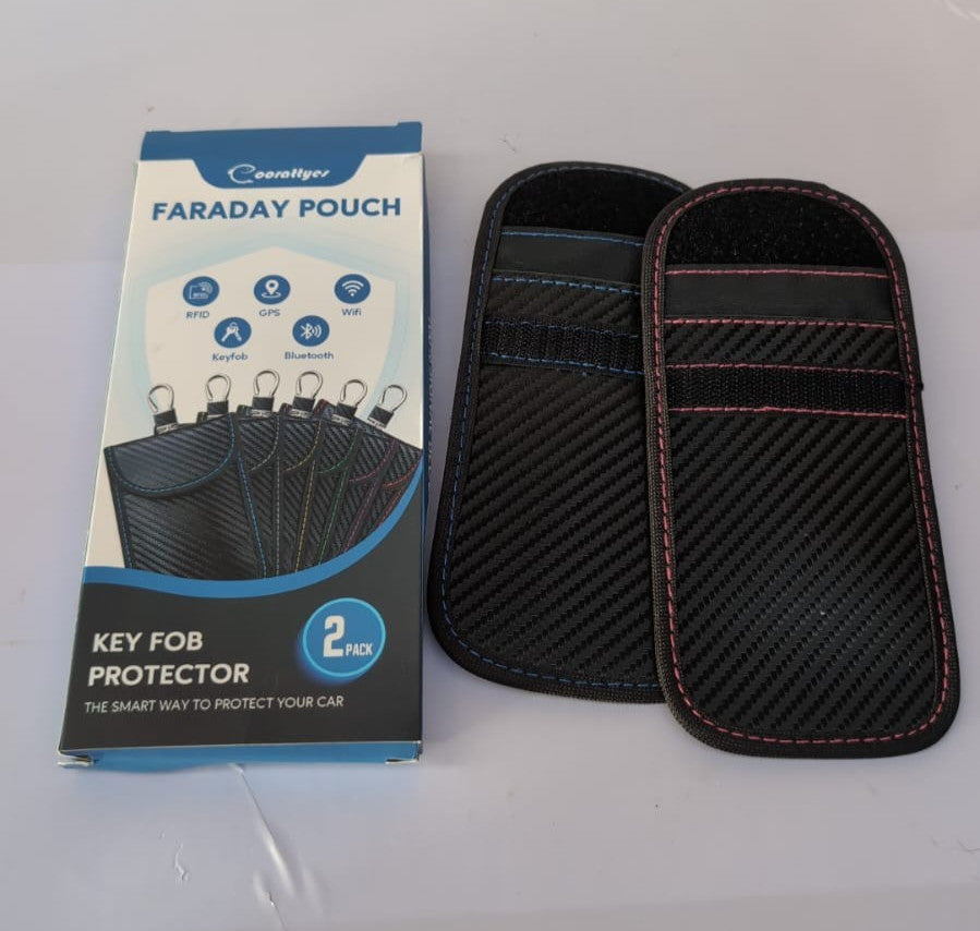 Coorattyes  Faraday Bag Key Protector, 2 Pack  Key Fob Pouch-L Blue+Pink