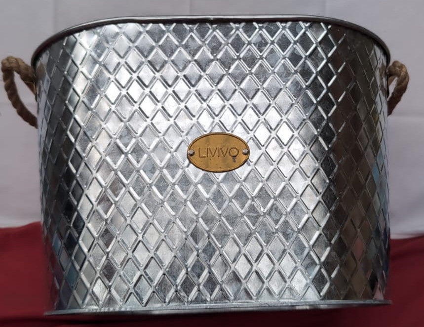 LIVIVO Galvanised Steel 24L Drinks Ice Cool Bucket Pail (slightly scuffed)