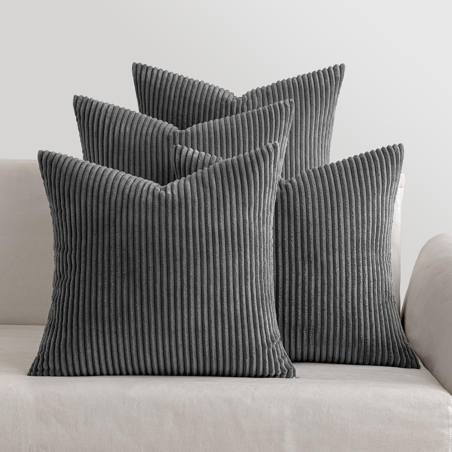 MIULEE Set of 4 Corduroy Cushion Covers Soft Decorative Square Throw Pillow Cove