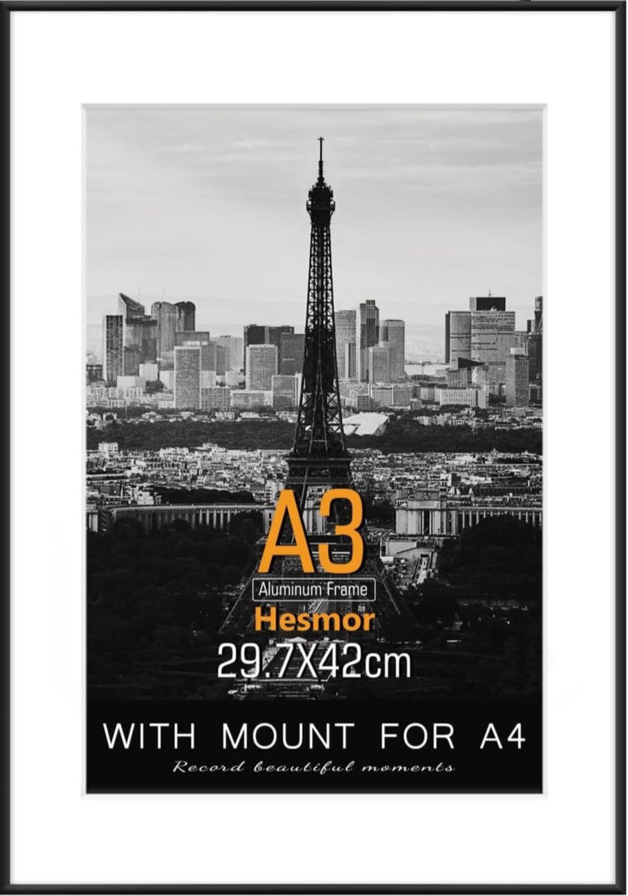 Hesmor A3 Picture Frame Aluminum Acrylic in Black, A3 Photo Frames