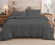 Ev Dekor DVS729 Duvet Cover Sets Charcoal - Soft Microfibre Polyester Double