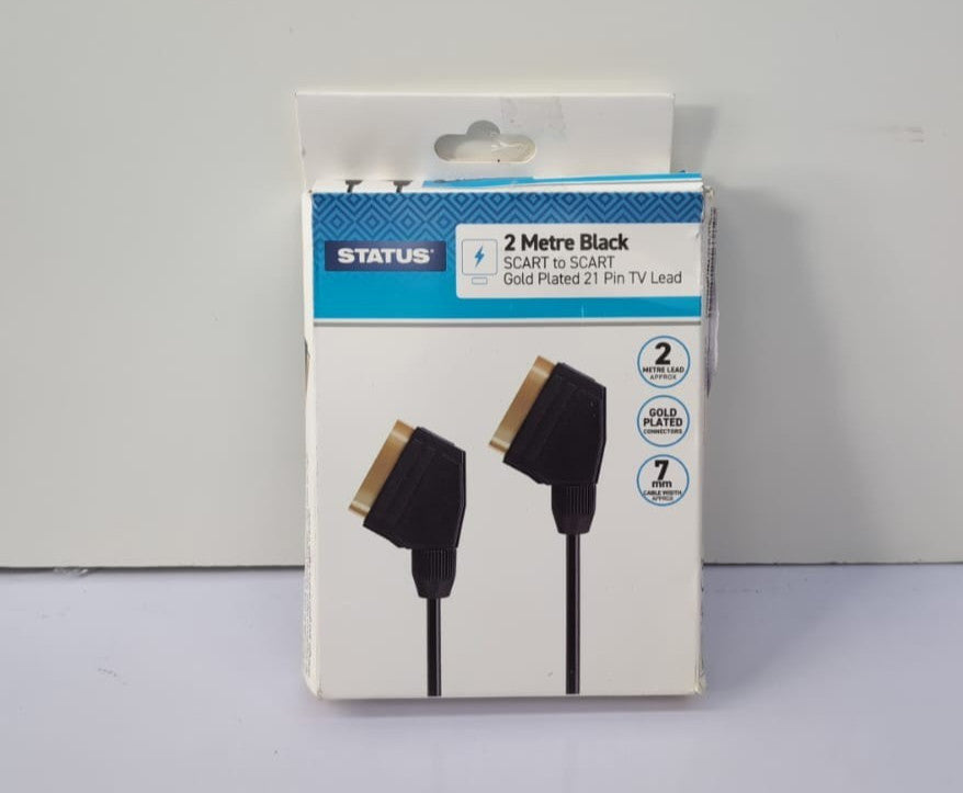 Status 2m Scart Lead, 21‑Pin, Gold‑Plated Cable with 7mm OD, (Box damaged)