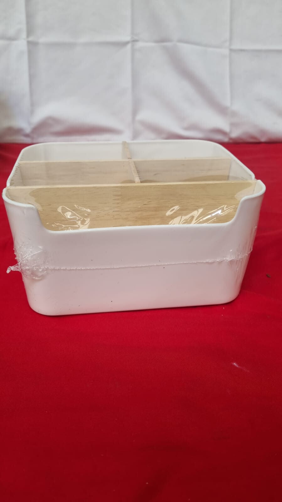 Desk Storage Box, Divided Wood Desktop Organizer, Detachable Pen Holder