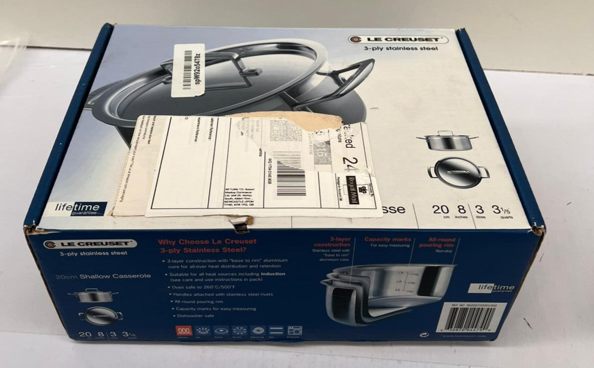 Le Creuset 3-Ply Shallow Casserole (some slight rust on side & Box damaged)