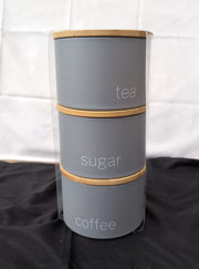 Contemporary Design Grey,Stacking Canisters( paint damaged on one container)